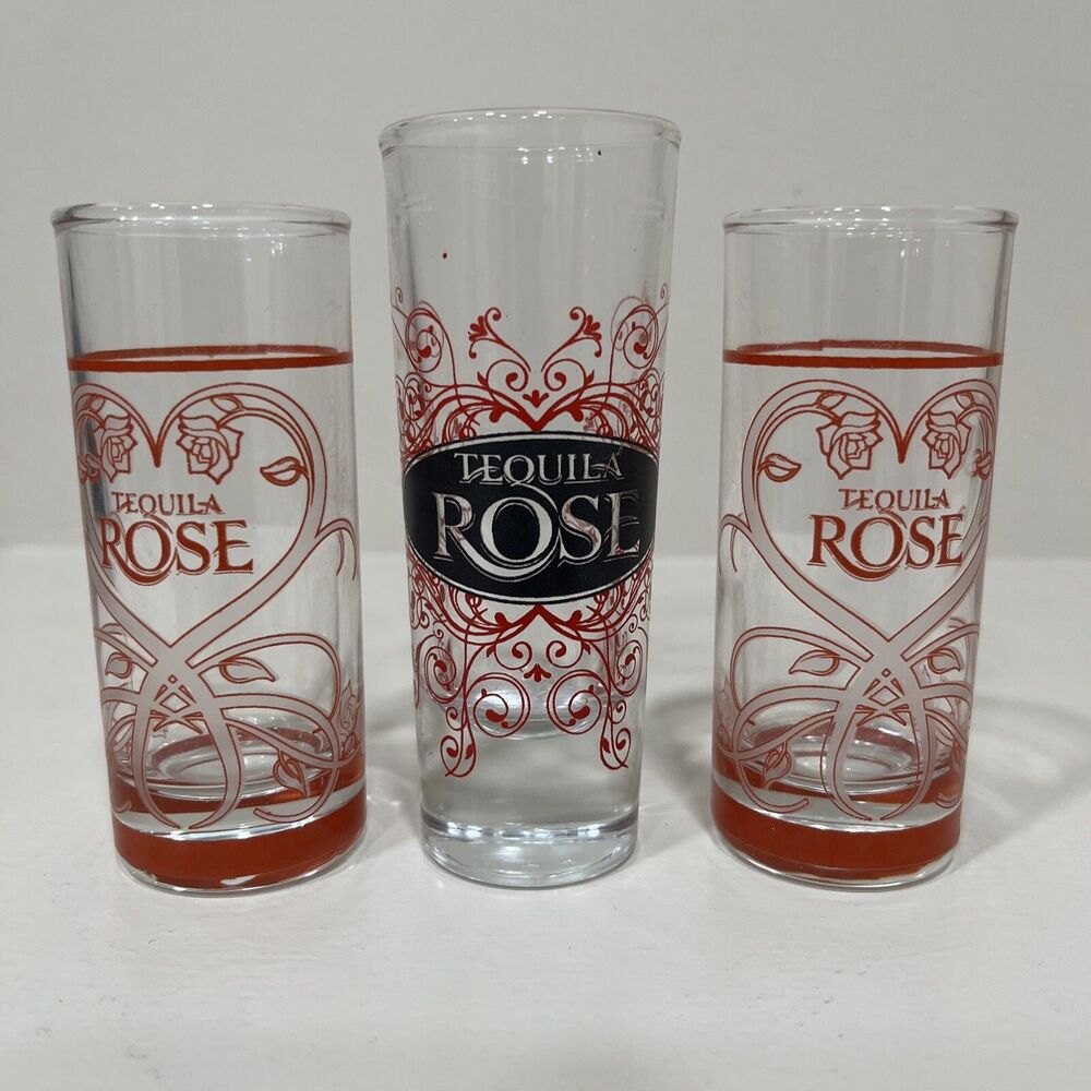 3 LOT TEQUILA ROSE Limited Edition Pink Strawberry Cream Shot Glass Ornate NICE
